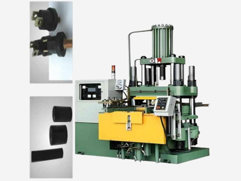 Hydraulic rubber transfer molding machine for producing technical rubber components such as rubber stoppers, gaskets, and dampers