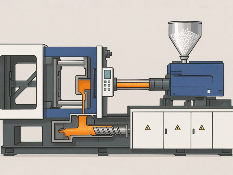 Nhựa nóng chảy được phun áp lực cao vào khoang khuôn