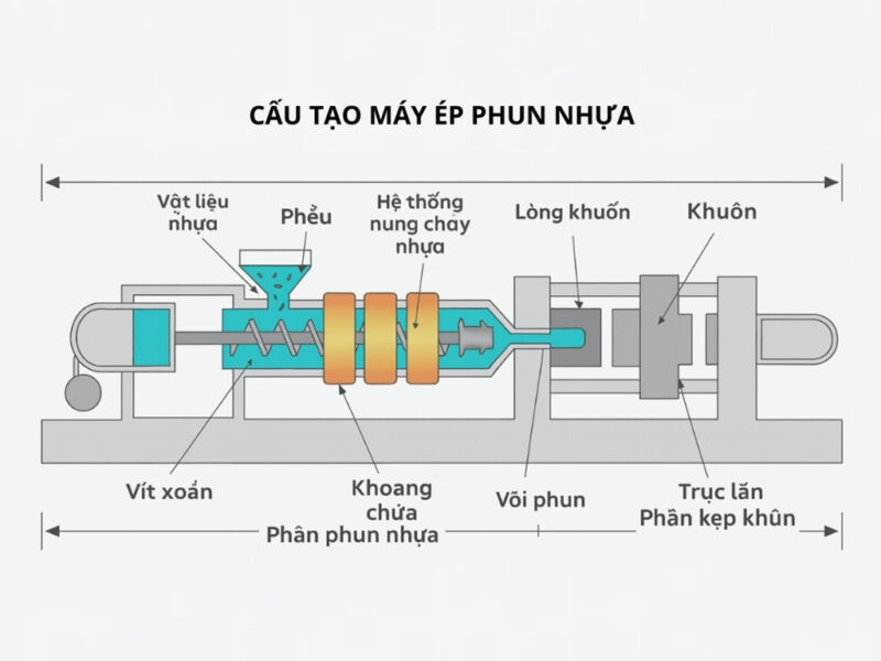 Sơ đồ cấu tạo của máy ép phun