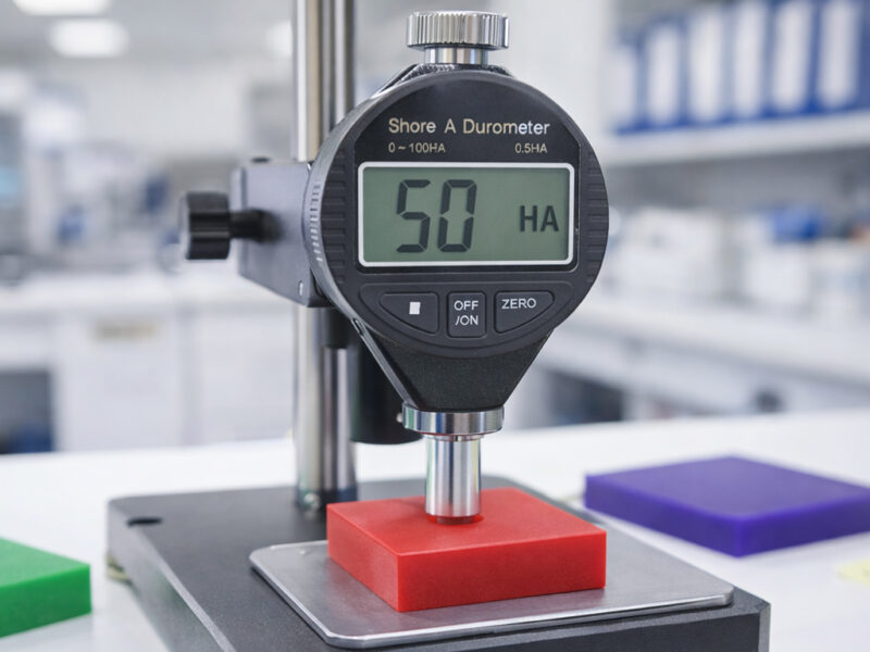 đo độ cứng cao su bằng thiết bị Shore A trong phòng QC
